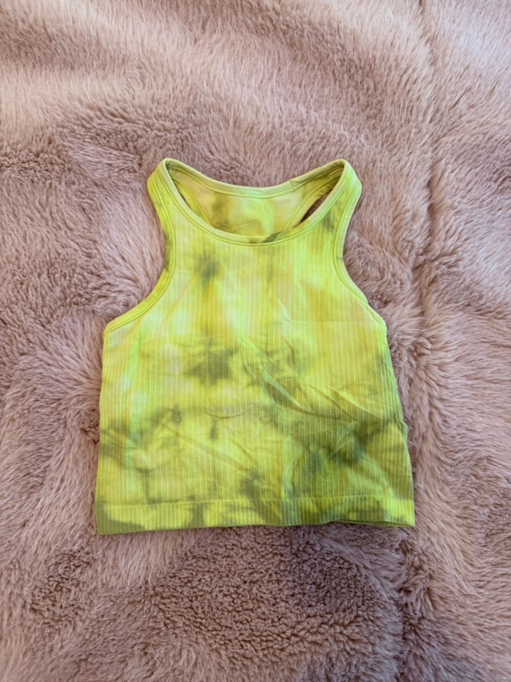 Tie-Dye Yellow Lululemon Ebb to Street Cropped Racerback Tank Top